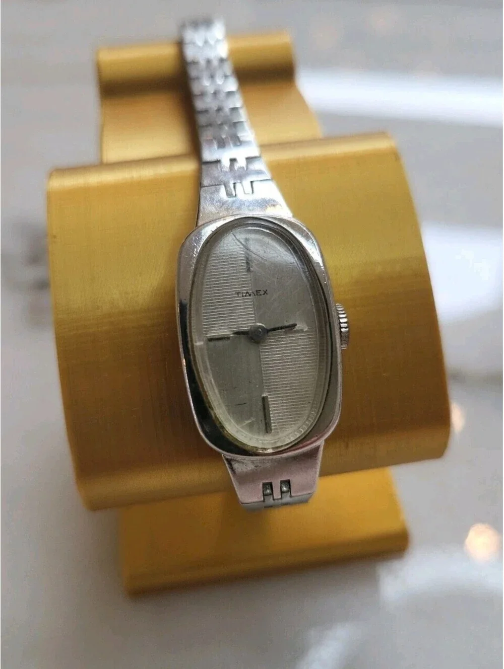 Vtg Womens Timex Watch Windup Silvertone Working Ready To Wear 7.5